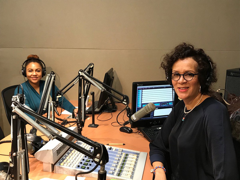 Christine Michel Carter Being Interviewed At Radio Station With Headphones 