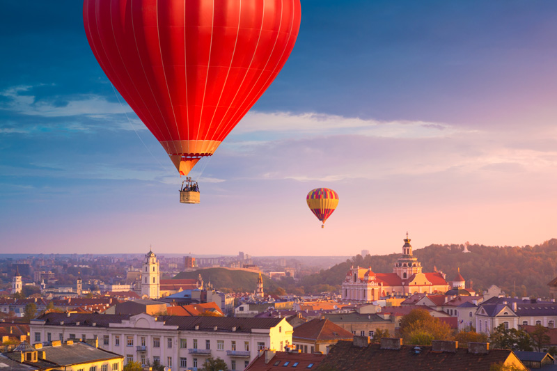 Hot Air Balloons Floating Over Vilnius Lithuania