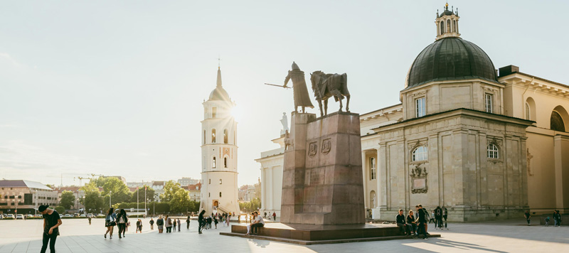 Sunny Day On The Cathedral Square Old Town of Vilnius Lithuania