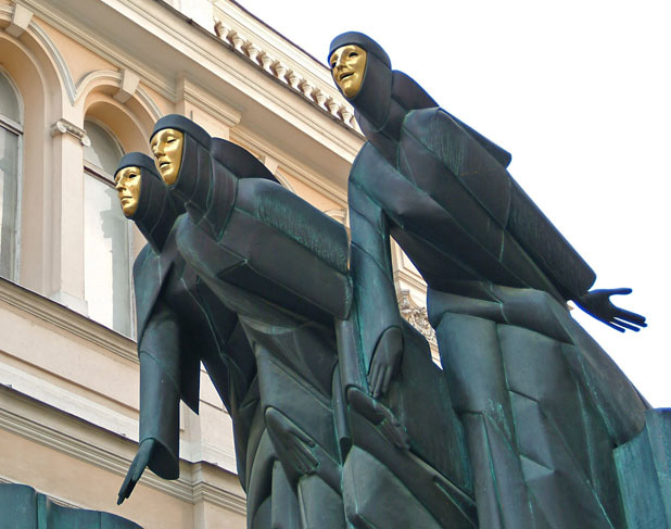 Statue Of 'The 3 Muses' At The National Drama Theatre  