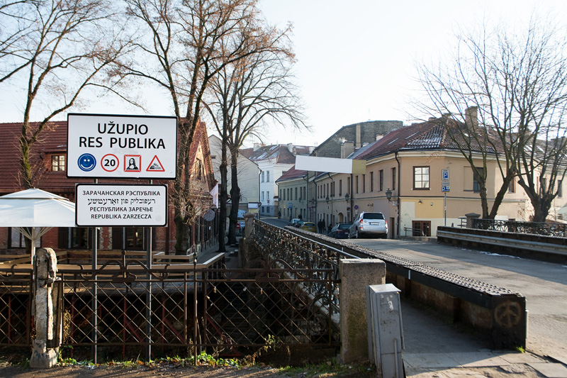 Sign Indicating Bridge To Uzupis Republic In Vilnius Lithuania