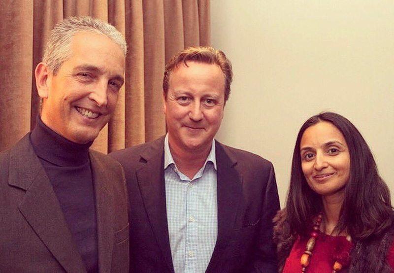 Farzana Baduel With Husband Posing For Photo With Former Prime Minister of England David Cameron