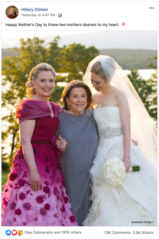 Hillary Clinton With Her Mother At Daughter Chelsey Clinton In Wedding Dress