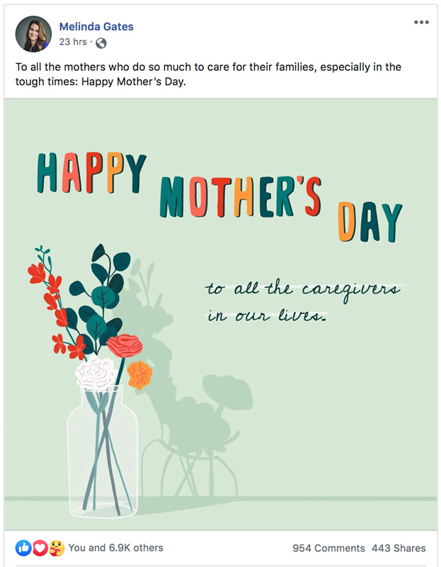 Melinda Gates Mothers Day Card On Facebook
