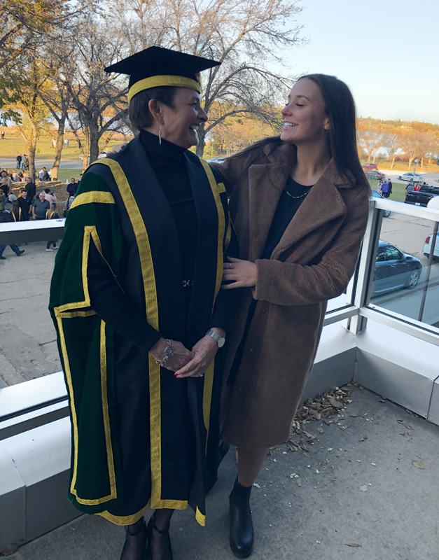 Pam Klein With Daughter Dressed In University Graduate Uniform And Becoming Chancellor At The University of Regina Canada