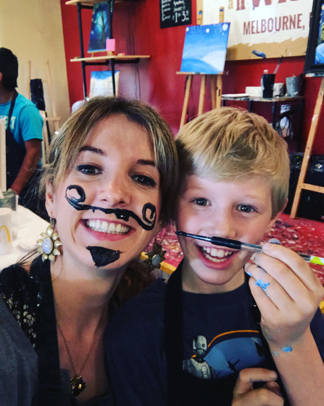 Tessy Antony de Nassau With Son Holding Paint Brush And Painted Mustaches On Each Others Faces