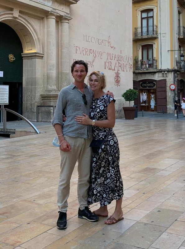 Valerie Levine With Son Alex On Street In Italy